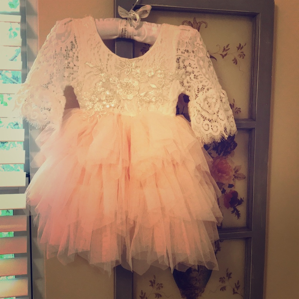 Lace and pink tulle dress